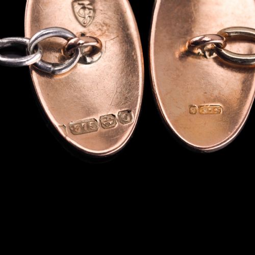 fig 6. Antique Gold Cufflinks with Blue Guilloche Enamel 9ct Gold & Sterling Silver - Victorian c.1863