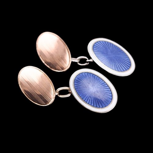 fig 8. Antique Gold Cufflinks with Blue Guilloche Enamel 9ct Gold & Sterling Silver - Victorian c.1863