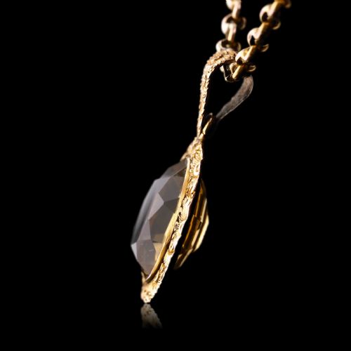 fig 4. Antique Victorian 9ct Gold Citrine Pendant Necklace with Chased Floral Motif - c.1850
