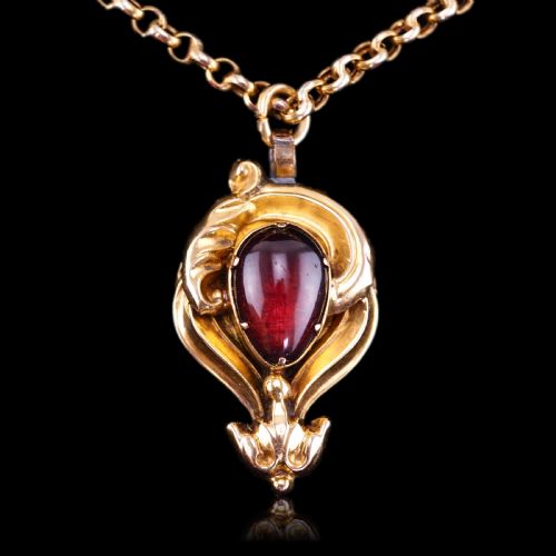 fig 1. Antique Victorian 18ct Gold Garnet Cabochon Pendant Necklace - c.1840