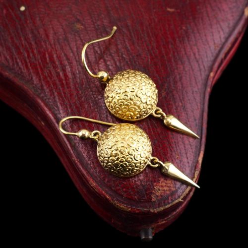fig 7. Antique Victorian 18ct Gold Earrings Etruscan Style - c.1880