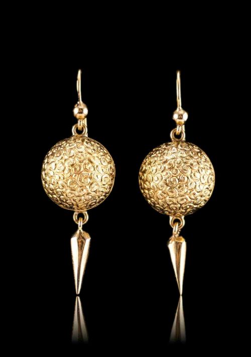 Antique Victorian 18ct Gold Earrings Etruscan Style - C.1880