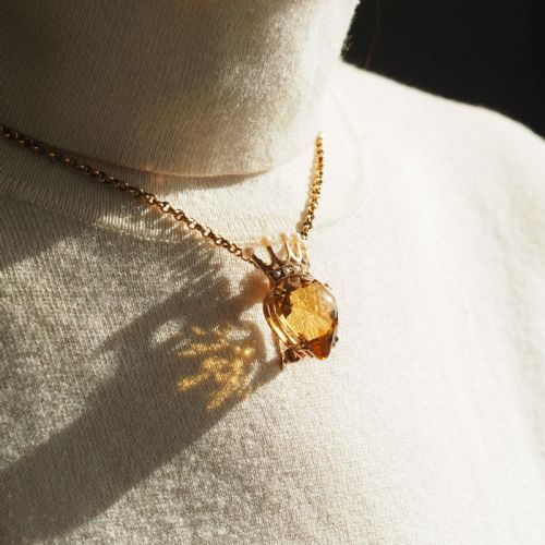 fig 2. A Citrine & Pearl 14ct Gold Heart Coronet Crown Brooch/Pendant Necklace