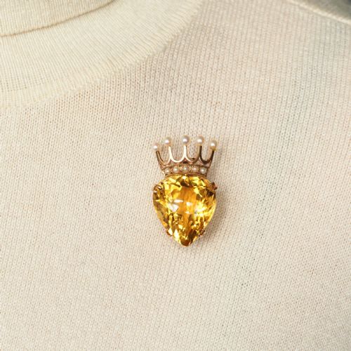 fig 6. A Citrine & Pearl 14ct Gold Heart Coronet Crown Brooch/Pendant Necklace