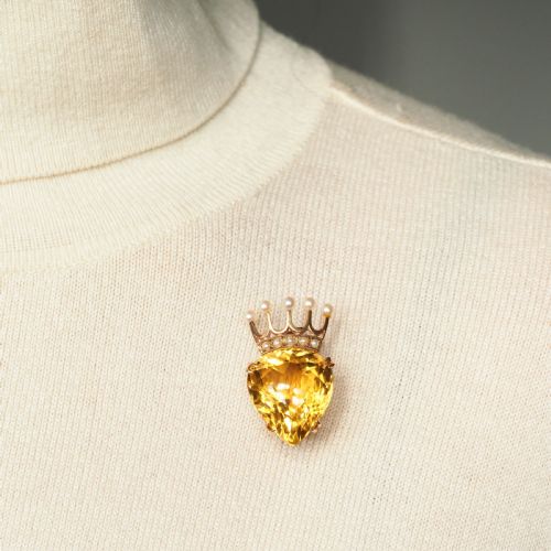 fig 7. A Citrine & Pearl 14ct Gold Heart Coronet Crown Brooch/Pendant Necklace