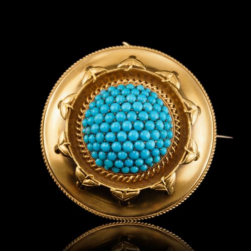 fig 9. Antique Victorian Turquoise Pendant Necklace/Brooch 18ct Gold Etruscan Revival Design - c.1880