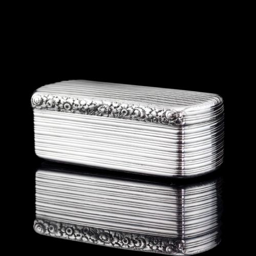 Antique Georgian Solid Silver Snuff Box Oblong Shape with Reeded Lines - Charles Rawlings 1818