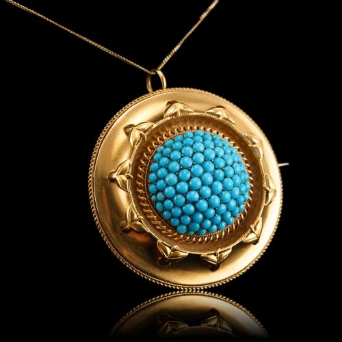 fig 6. Antique Victorian 18ct Gold Turquoise Pendant Necklace/Brooch Etruscan Revival Design - c.1880