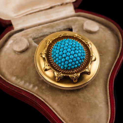 fig 10. Antique Victorian 18ct Gold Turquoise Pendant Necklace/Brooch Etruscan Revival Design - c.1880