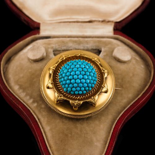 fig 11. Antique Victorian 18ct Gold Turquoise Pendant Necklace/Brooch Etruscan Revival Design - c.1880