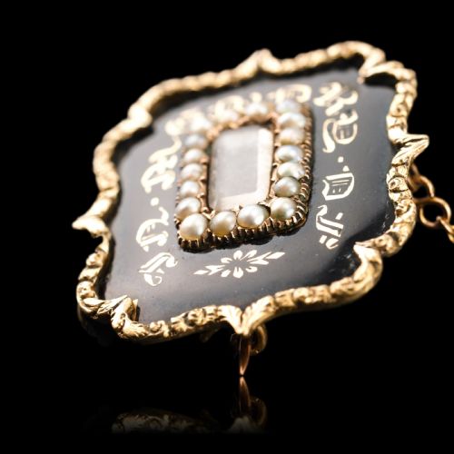 fig 4. Antique Georgian 14ct Gold Mourning Brooch with Seed Pearls & Black Enamel - c.1800