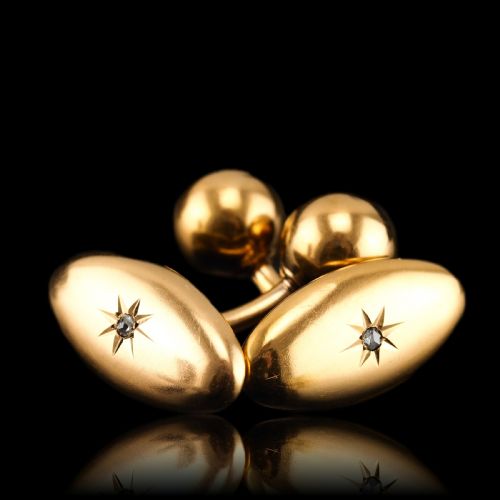 Antique Victorian 14ct Gold Cufflinks with Rose Cut Diamond - C.1890