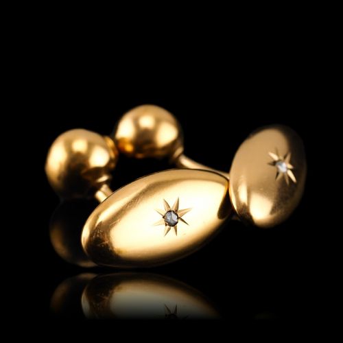 fig 4. Antique Victorian 14ct Gold Cufflinks with Rose Cut Diamond - c.1890