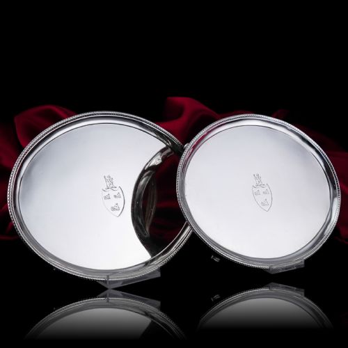 fig 2. Antique Georgian Solid Sterling Silver Salver Pair in Neoclassical Design - London 1781