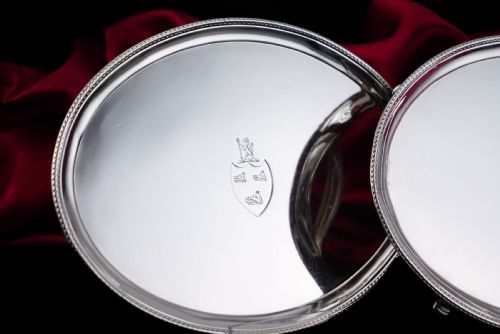 fig 3. Antique Georgian Solid Sterling Silver Salver Pair in Neoclassical Design - London 1781