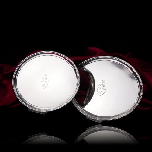 fig 5. Antique Georgian Solid Sterling Silver Salver Pair in Neoclassical Design - London 1781