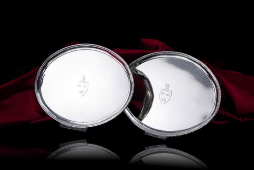 fig 10. Antique Georgian Solid Sterling Silver Salver Pair in Neoclassical Design - London 1781