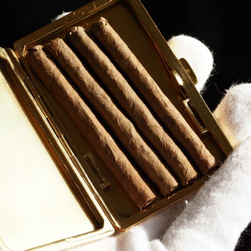 fig 7. Antique Sterling Silver Cigarette Case with Silver Gilt Blue Guilloche Enamel