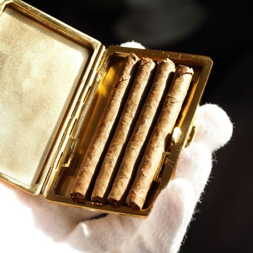 fig 8. Antique Sterling Silver Cigarette Case with Silver Gilt Blue Guilloche Enamel