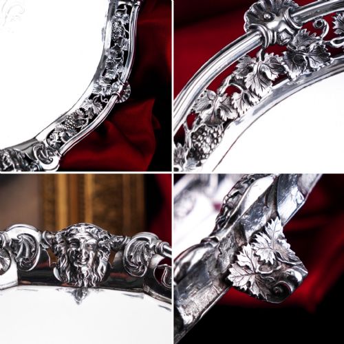 A MAGNIFICENT ANTIQUE GEORGIAN SOLID SILVER SALVER WITH ROCOCO VINE AND FIGURAL MASK DECORATIONS LONDON 1742 - ADDITIONAL PHOTO 10
