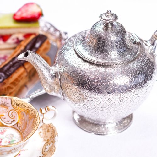 fig 2. Antique Victorian Solid Silver Teapot with Rare Dotted Pattern - Barnards 1863