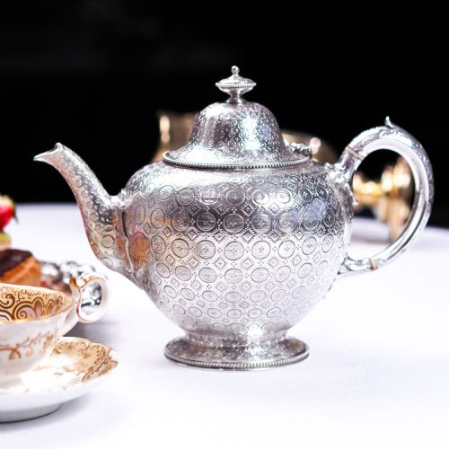 fig 3. Antique Victorian Solid Silver Teapot with Rare Dotted Pattern - Barnards 1863