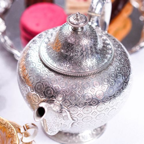 fig 5. Antique Victorian Solid Silver Teapot with Rare Dotted Pattern - Barnards 1863