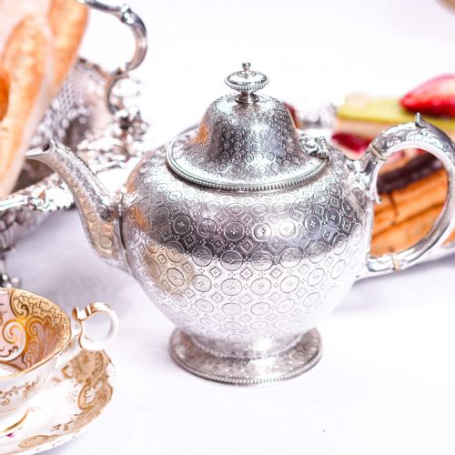 fig 6. Antique Victorian Solid Silver Teapot with Rare Dotted Pattern - Barnards 1863