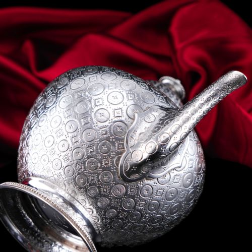 fig 8. Antique Victorian Solid Silver Teapot with Rare Dotted Pattern - Barnards 1863