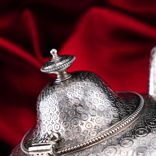 fig 9. Antique Victorian Solid Silver Teapot with Rare Dotted Pattern - Barnards 1863