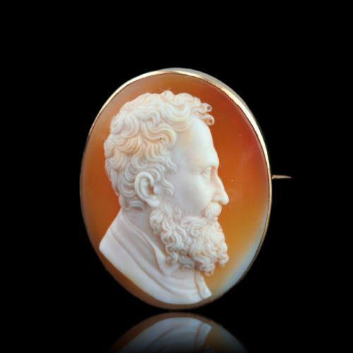 Antique Victorian Cameo Brooch 14ct Gold with Portrait of a Gentleman - C.1890