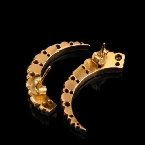 fig 2. Antique Victorian Emerald & Diamond Earrings 18ct Gold Crescent Design - c.1890