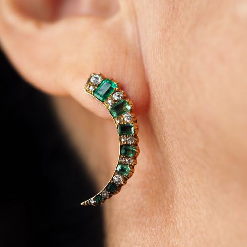 fig 10. Antique Victorian Emerald & Diamond Earrings 18ct Gold Crescent Design - c.1890