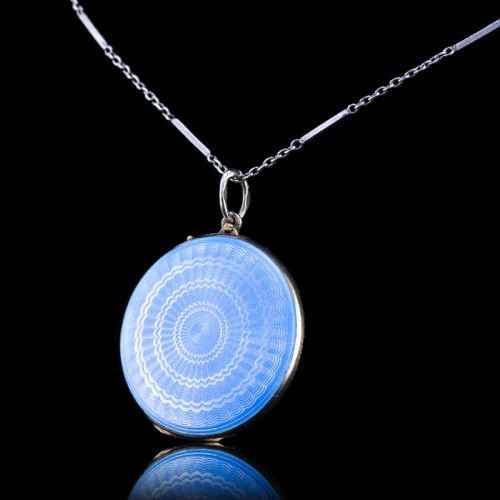 fig 1. Antique Norwegian Blue Guilloche Enamel Pendant Necklace with Locket - Marius Hammer c.1900