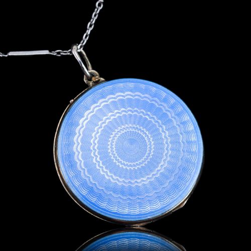 fig 2. Antique Norwegian Blue Guilloche Enamel Pendant Necklace with Locket - Marius Hammer c.1900