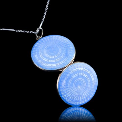 fig 3. Antique Norwegian Blue Guilloche Enamel Pendant Necklace with Locket - Marius Hammer c.1900