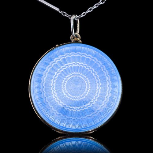 fig 7. Antique Norwegian Blue Guilloche Enamel Pendant Necklace with Locket - Marius Hammer c.1900