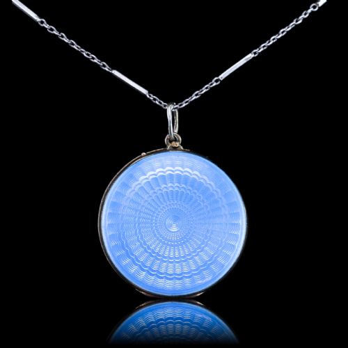 fig 8. Antique Norwegian Blue Guilloche Enamel Pendant Necklace with Locket - Marius Hammer c.1900