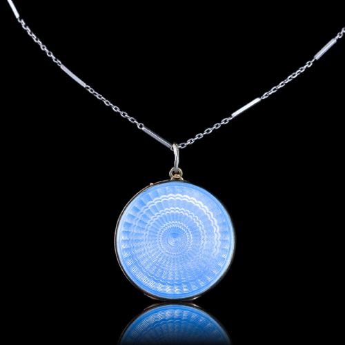 fig 10. Antique Norwegian Blue Guilloche Enamel Pendant Necklace with Locket - Marius Hammer c.1900