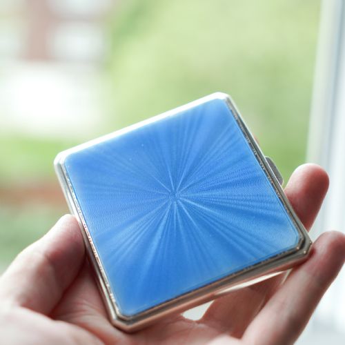 fig 3. Sterling Silver Cigarette Case with Blue Sunburst Enamel Guilloche - A E Poston & Co Ltd 1937