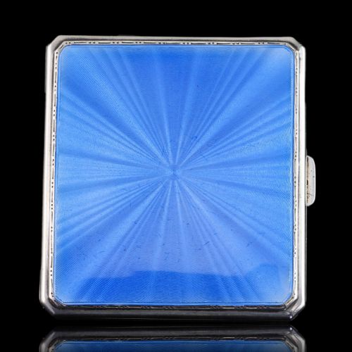 fig 5. Sterling Silver Cigarette Case with Blue Sunburst Enamel Guilloche - A E Poston & Co Ltd 1937