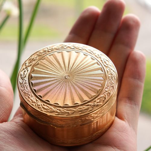 fig 2. Antique French Solid Silver Gilt Snuff Box / Circular Box with Engine Turned/Guilloche Decoration - 19th c.