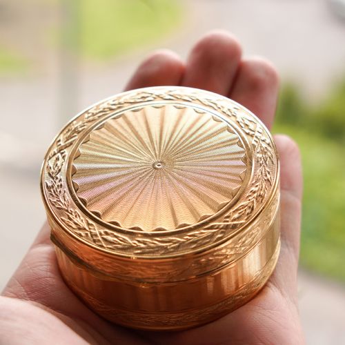 fig 4. Antique French Solid Silver Gilt Snuff Box / Circular Box with Engine Turned/Guilloche Decoration - 19th c.