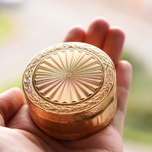 fig 7. Antique French Solid Silver Gilt Snuff Box / Circular Box with Engine Turned/Guilloche Decoration - 19th c.
