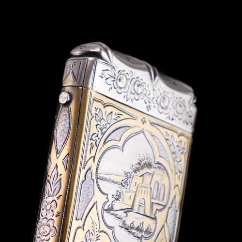 fig 2. Antique French Solid Silver Parcel Gilt Cigarette Case with Engraved Scenes - 19th c.