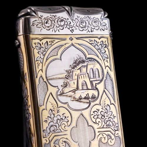 fig 4. Antique French Solid Silver Parcel Gilt Cigarette Case with Engraved Scenes - 19th c.