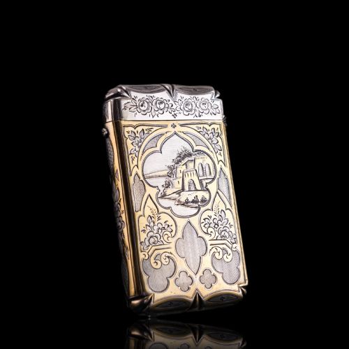 fig 5. Antique French Solid Silver Parcel Gilt Cigarette Case with Engraved Scenes - 19th c.