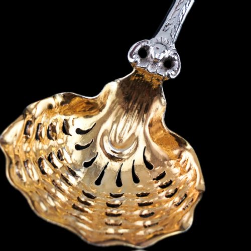 fig 8. Antique Victorian Sterling Silver Sugar Spoon Oyster Shell Design - George Fox 1867