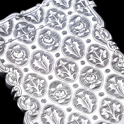 fig 3. Antique Victorian Sterling Silver Card Case/Wallet with Thistle, Shamrock, Rose Pattern - Alfred Taylor 1861