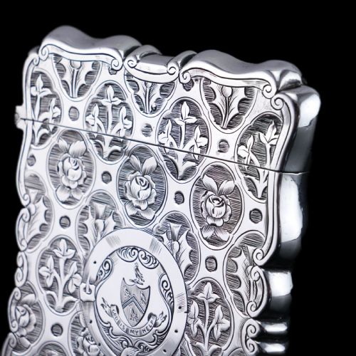 fig 4. Antique Victorian Sterling Silver Card Case/Wallet with Thistle, Shamrock, Rose Pattern - Alfred Taylor 1861
